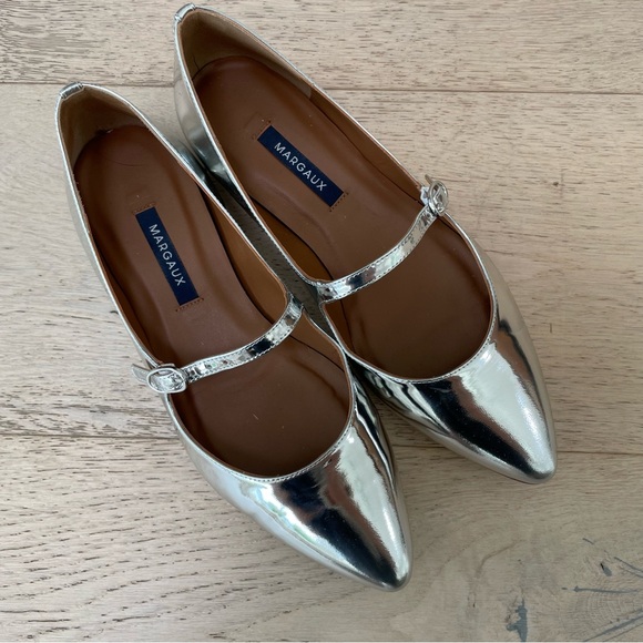 Margaux Silver Metallic Flats with Mary Jane Strap